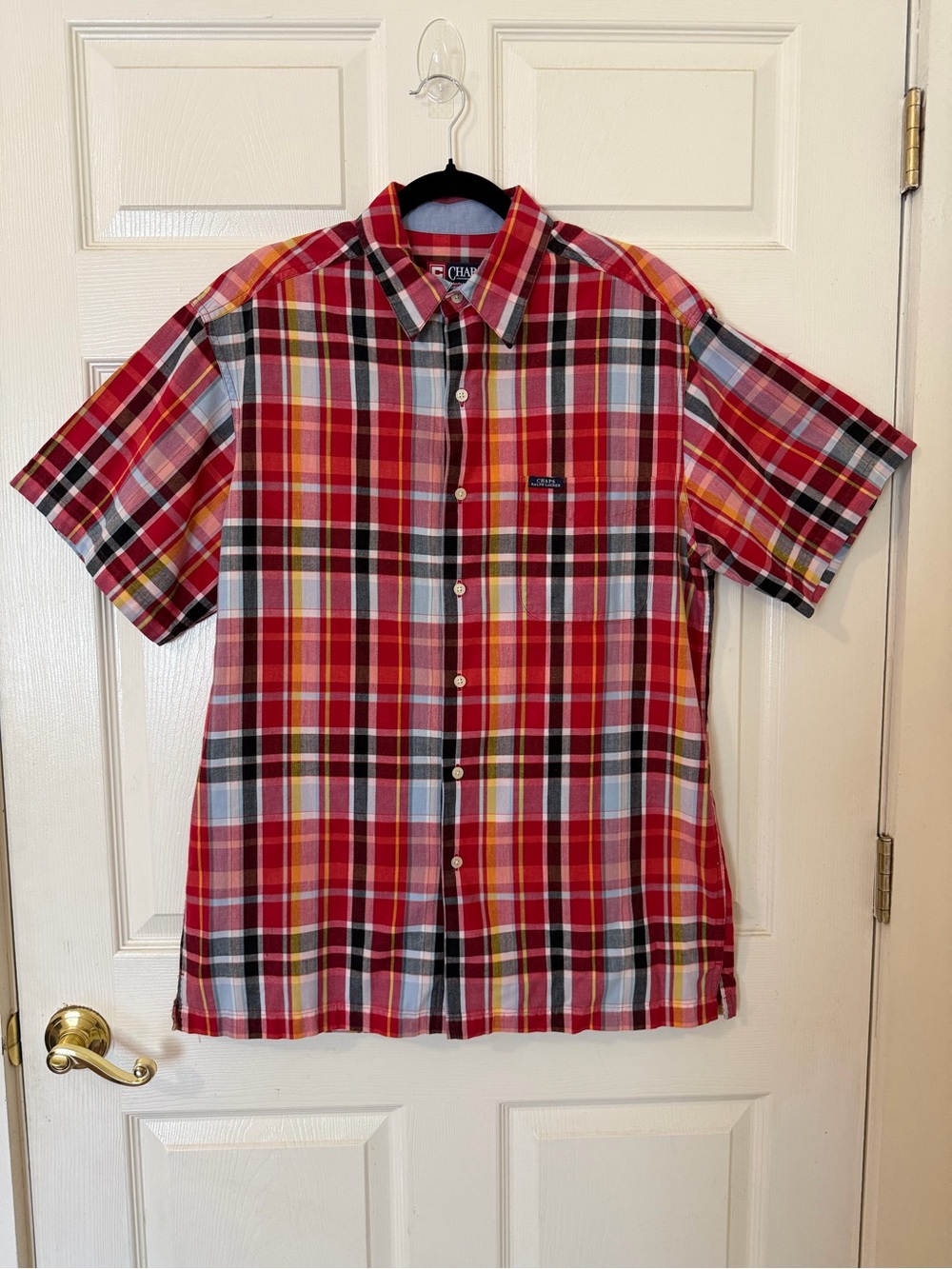 Vintage 90s Chaps Ralph Lauren Plaid Short Sleeve Button Up Shirt M